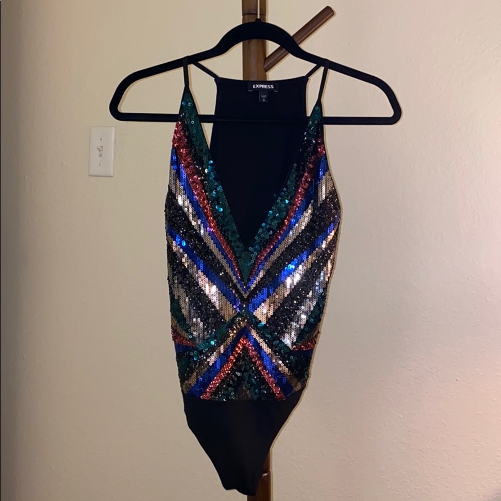 NWOT Express Women’s Sequin Plunge Bodysuit